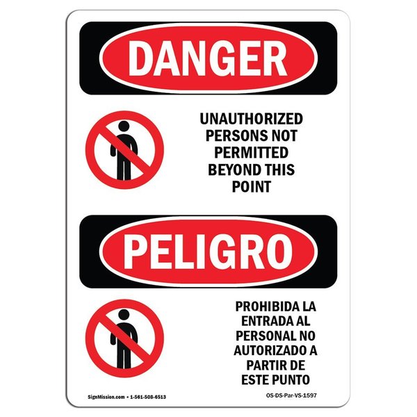 Signmission Safety Sign, OSHA Danger, 5" Height, Unauthorized Persons Not Permitted Spanish OS-DS-D-35-VS-1597
